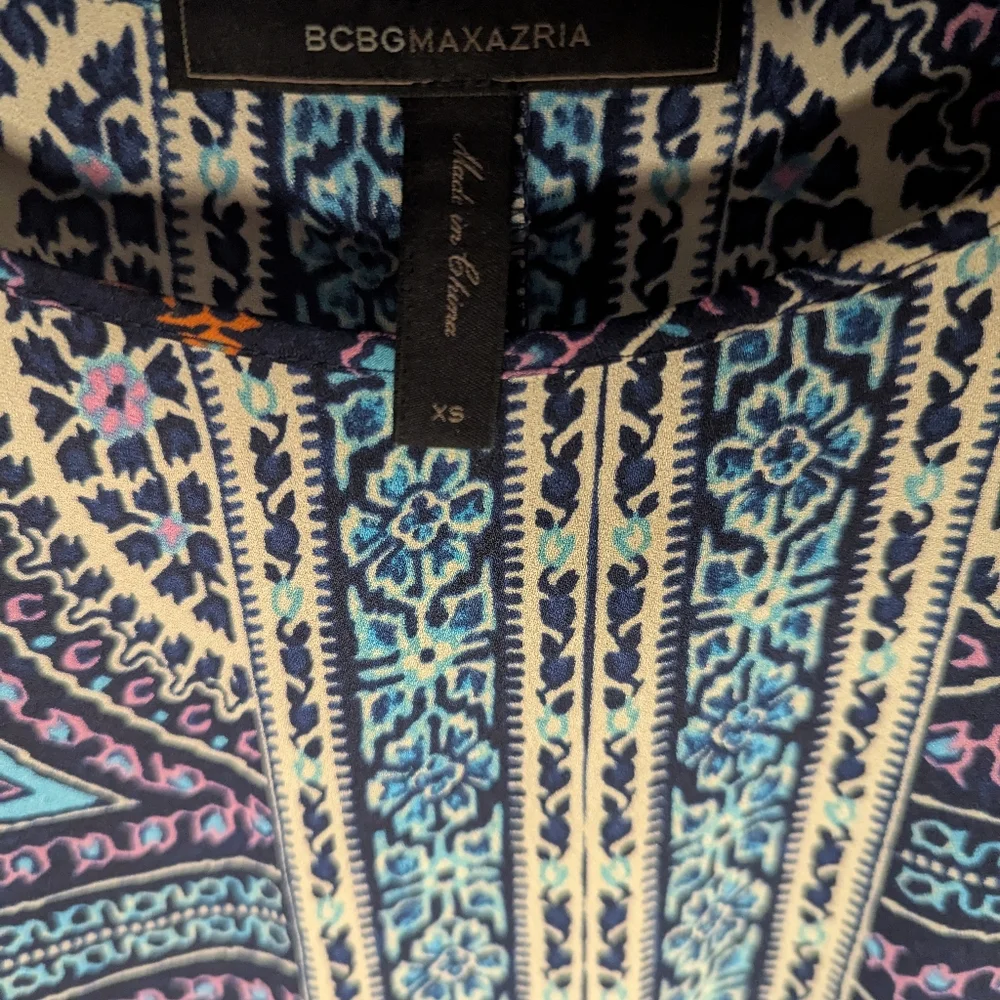 BCBGMaxAzria Teal, Navy & Mustard Printed Tunic - Picture 2 of 2